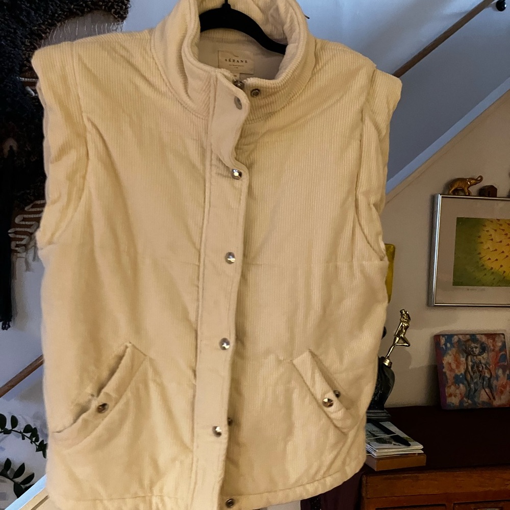 Sezane Cream Corduroy Puffer Vest